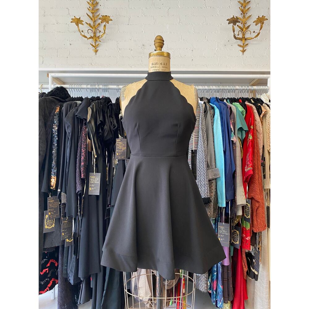 vintage y2k backless black mini dress x-small halter mock neck scalloped jersey